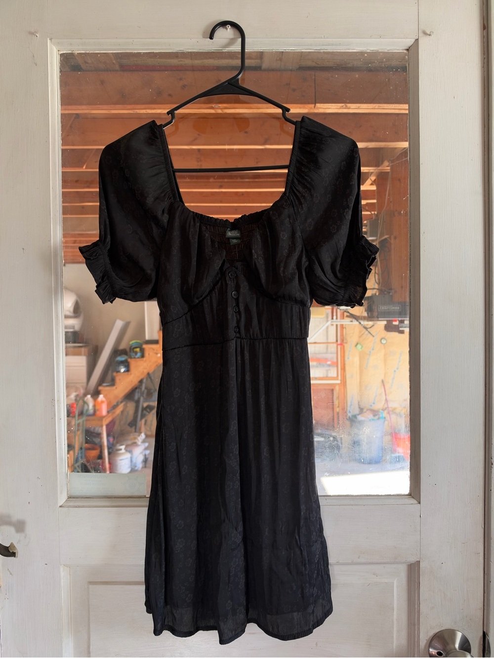 wild fable Black Puff-Sleeve Mini Dress